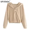Vrouwen mode losse bijgesneden hoodies sweatshirts vintage lange mouw elastische zoom vrouwelijke truien chique tops 210416