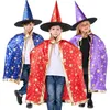 Girl's Dresses Children Halloween Costumes Witch Wizard Cloak Cape With Hat Kids Boys Girls Pumpkin Cosplay Party Birthday Dress