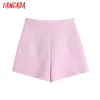 Femmes élégantes rose tweed poches à glissière femme rétro shorts décontractés pantalons be521 210416