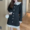 Herbst Winter Koreanische Vintage Woolen 2 Stück Set Frauen Tweed Jacke Mantel + Bodycon Mini Rock Anzüge Elegante Zwei 210514