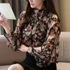 Herfst Lange Floral Stand Collar Bat Sleeve Blouses en Dameskleding Elegante Vrouwelijke Tops Blusa 8281 50 210415