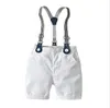 2021 estilo cavalheiro bebê meninos conjuntos de verão crianças manga curta camisa xadrez com bowtie + shorts suspensores 2 pcs conjunto crianças terno roupas crianças roupas