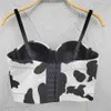 2021 Verão Curto Sexy Vaca Cópia Nightclub Feminino Crop Top Mulheres Harajuku Backless Cami tops com construído em sutiã Pressione Bralette X0726