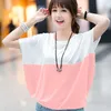T Shirt Women 2020 Tshirt Vintage Summer Short Sleeve pactchwork color plus size cotton T-shirt Batwing Ropa Mujer WBX5849 X0628