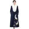 Winter ethnische Kleidung Frauen koreanischen Stil moderne Hanbok weibliche Vintage bestickte Muster Kostüm elegante Outfit Pelz Kragen asiatische Kleid