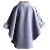 Весна мода пончо пиджака меховой воротник длинный раздел шерстяное пальто, пальто элегантный плащ платок куртка женский рождественский подарок 2111118