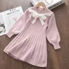 女の子のドレス女の子の赤ん坊のクリスマスの赤いドレスファッション2021冬のニット服子供カジュアルプリンセス弓セーターvestidos子供Clothi