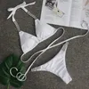 Sexy Diamond Bikini White Rhinestone Braizilian Push Up Swimwear Femme Strappy Swimsuit Women Crystal Set Dropship Women's