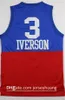 Män Vintage Allen Iverson Jersey 3 Georgetown Hoyas College Retro Svart Blå Röd Vit Gul Team Färg Stitched City Tjänade högsta kvalitet