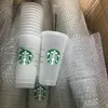 Starbucks Mermaid Goddess 24oz/710ml Plastic Mugs Tumbler Reusable Transparent Black Drinking Flat Bottom Pillar Shape Lid Straw