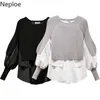 Neploe冬服女性パッチワークニットシックプルオーバープラスサイズセーター女性ルーズ厚いジャンパーコートプルフェムメ4G108 210422