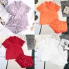 Hiloc Solid Satin Sleepwear Silk Piżamy Zestaw Top i Szorty Dwuczęściowe Zestaw Piżamy Kobiety Piżama Krótki Rękaw Home Suit Casual 210326