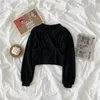 Outono inverno solto weatshirts v-pescoço casual mulheres de manga longa vintage camisola jaqueta 11770 210415
