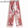 Summer Ornate Print Women Long Trousers Lightweight Casual Elastic High Waist Pants Female Bottoms Wide Leg 210604