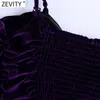 Zevity女性のセクシーなダイヤモンドのボタンプリーツ短いスリングブラウスの女性バック弾性スリムベルベットシャツシックブロストップスLS7469 210603