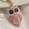 Vackra kvinnor Gift Owl Charm Nyckelring Färgglada Rhinestone Micro Pave Nyckelringar för väska dekoration