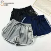 Women Shorts Feme Bottoms Summer Fashion Casual Basic Cotton Satin Loose Elastic Middle Waist Drawstring Pockets Sports 210719