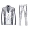 Erkek Suit Blazers parlak altın 2 adet blazer pantolon Terno Maskulino Moda Partisi DJ Club elbise smokin takım elbise erkek sahne si265l
