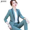 Professional Women Suits Herfst Zaken Formele met lange mouwen Slim Blazer en broek Office Ladies Fashion Work Wear 210604