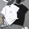 2021 Sommer Paare Liebhaber T-Shirt für Frauen Casual White Tops Tshirt Frauen T-Shirt Liebe Herz Stickerei Drucken T-Shirt Weibliche x0628