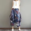 Boho Sarouel Cotton Linnen Wide Been Crop Brood Boheemse Print Oversized Harem Pantalons Casual Bebouwd Broek Q0801