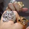 Grandi anelli testa di leopardo pavimentati Cubic Zirconia Stone Animal Hollow Panther Ring per uomini o donne gioielli per feste in rame 2020 Y0723