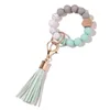 Newtassels Träpärla Keychain Silikonpärlor Armband Party Favor Läder Key Ring Mat Grade Silicon Wrist Keychains Pendant Ewe6434