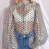 Kvinnor Sexig Sheer Polka Dot Organza Blouse Top Puff Långärmade T-shirts 2019 Ny ankomst X0521