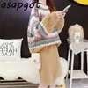 Asapgot Korea Chic Pullovers Sticka O Neck Lantern Sleeve Tröjor Kvinnor Lösa Lazy Sweet High Waist Straight Strikked Kjol Sets 210610