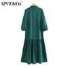 Women Chic Fashion Floral Print Ruffled Midi Dress Three Quarter Sleeves Female Dresses Vestidos Mujer 210420