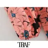 TRAF Women Chic Fashion Bloemenprint Geplooide Mini Dress Vintage Puff Sleeve Backless Elastische Vrouwelijke Jurken Mujer 210415