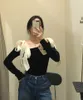Bow Bandage Off Shoulder Long Mouw Blouse Vrouwen Elegante Patchwork Black Tops Shirt Koreaanse Mode Blusas 210519