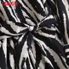 England Style Fashion Vintage Simple Zebra Pattern Party Midi Dress Women Vestidos with Slash 6D08 210416