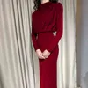 New Fashion Solid Party Dress Women Elegant Stand Collar Pleated Slim Long Dresses Lady 2021 Autumn Spring Casual Commute Dress Y1212