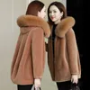 Winter Faux Pelz Jacke Frauen Pelz Kragen Mit Kapuze Parkas Plus Größe 5XL Koreanische Lose Warme Mantel Mutter Feste Kurze verdicken Outwear Y0829