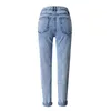 Vintage hög midja jeans kvinna pojkvän bomull denim byxor mager stretch snöflinga mamma för kvinnor plus storlek 210521