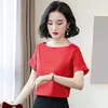 Koreaanse zijde vrouwen blouses shirt satijnen tops elegante solide top plus size blusas mujer de moda 210531