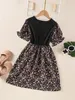 Girls Ditsy Floral Print Flounce Sleeve Dress SHE