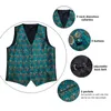 Men's Vests Designer Mens Green Paisley Silk Waistcoat Vest Ascot Tie Handkerchief Necktie Ring Cufflinks Set Sleeveless Jacket DiBanGu