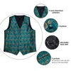 Heren Vesten Designer Heren Groen Paisley Zijden Vest Ascot Stropdas Zakdoek Stropdas Ring Manchetknopen Set Mouwloos Jack175S