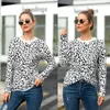 Neck tops round wholesale womens long Sleeve T Shirts Summer ladies tops Knitting stitching leopard chiffon t-shirt European Style Tops