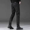 40 42 44 46 Plus Size Fleece Thick Warm Fit Jeans invernali Stile classico Fashion Brand Uomo Slim Stretch Pencil Jeans Nero G0104