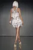 Femmes Sexy White Fringes Robe Stretch Souples sans manches Skinny Costume Festival Birthday Prom Show One-pièce