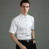 여름 드레스 셔츠 비 아이언 짧은 소매 탄력있는 단단한 정식 포주 수없는 사회 소프트 피트 캐미 마스 블루 화이트 버튼 남성 의류 210609