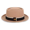 Berets Berets Flat Top Jazz Chapéu Moda 100% Austrália Lã Fedora Masculina com Torta de Porco Mulheres Sentiu 56-58cm