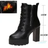 Bottes noires à plateforme épaisse pour femmes, style punk, boucle de moto, chaussures imperméables en cuir à talons hauts