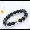 مطرز ، أساور الأساور إسقاط تسليم 2021 ماتي ماتي الطبيعي Obsidian Onyx Cross Round Hand String من حبات الصلاة الأزياء اليهودية