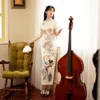 Etniska kl￤der Long Classic Lady Chinese Dress Sexig Slim Satin Cheongsam vintage -knapp ￶verdimensionerad 4xl qipao kl￤nning j￤mn fest blommor vesti