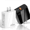 65W Super Fast Snabbladdning EU US GAN PD 2PORTS Väggladdare Typ C USB-C Power Adaptrar för iPhone X XR 12 13 Pro Max Samsung Tablet PC Android Telefon med låda