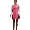 White Pink Patchwork Sheath Mini Dresses For Women O Neck Long Sleeve T-Shirt Tunic Sexy Trendy Chic Party Clubwear Dress 210525